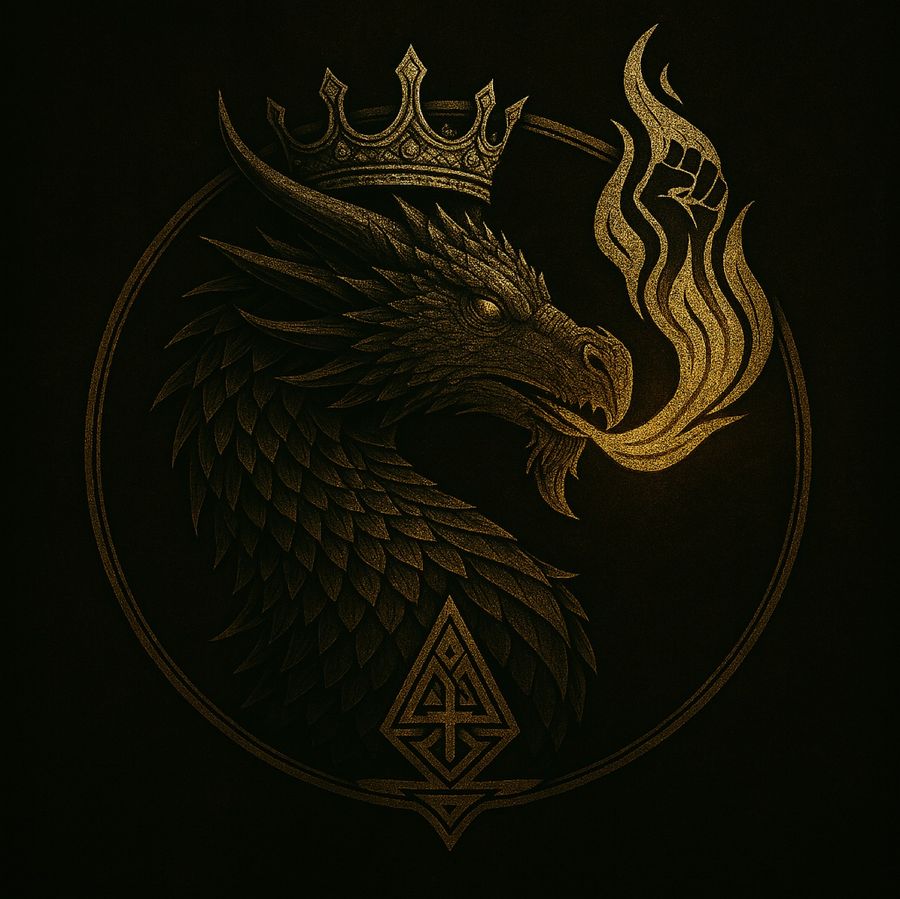 Crowned black-and-gold dragon emblem