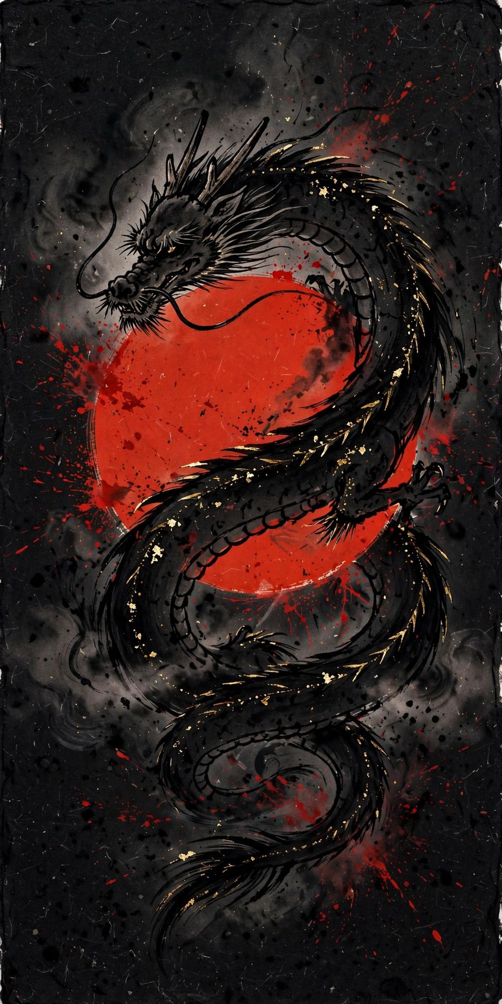 Ink diptych of the dragon — the struggle rendered in black